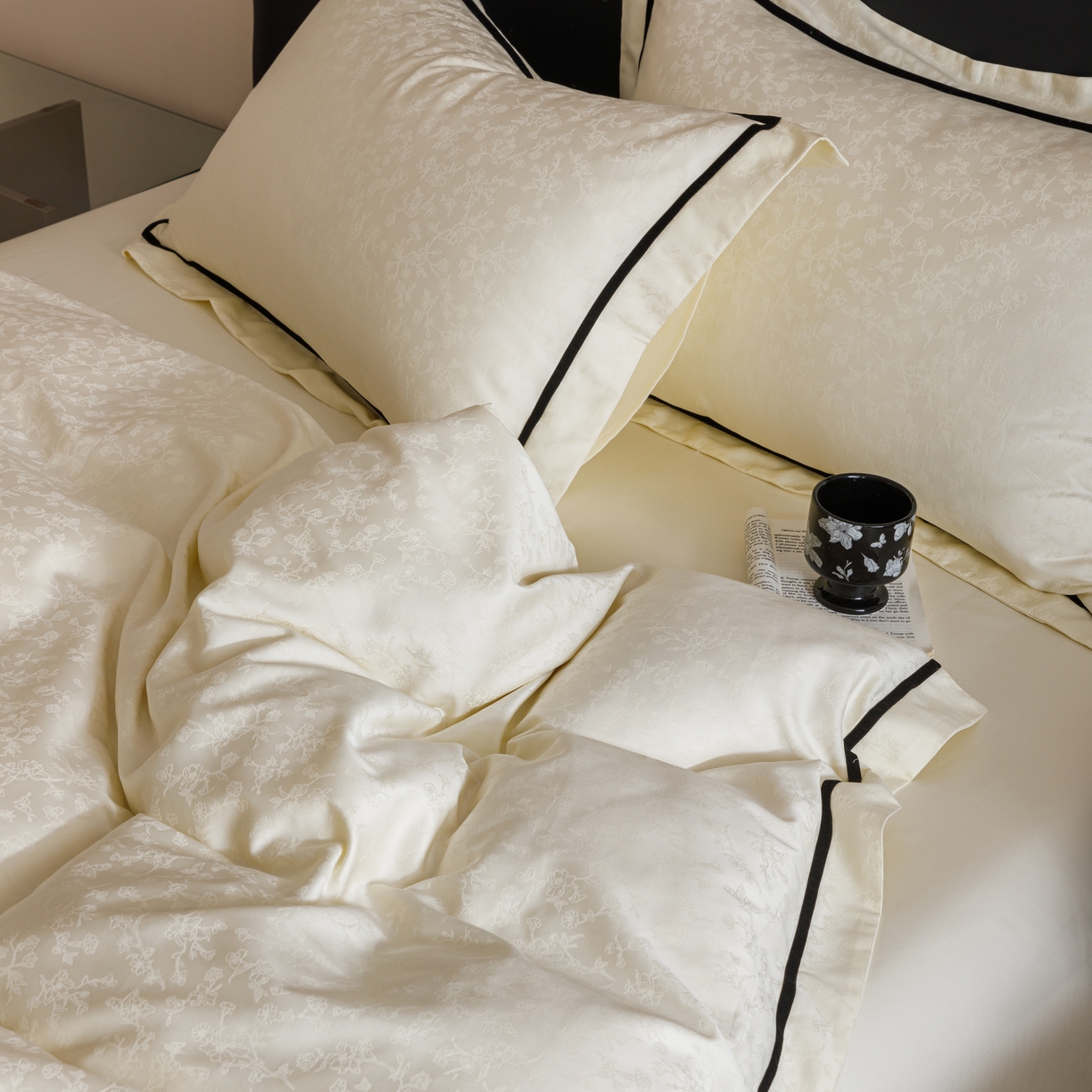 91家纺网 家纺一手货源 找家纺 （总）库里梦家纺 2025新款100S贡缎提花长绒棉纯棉四件套--玛奇朵