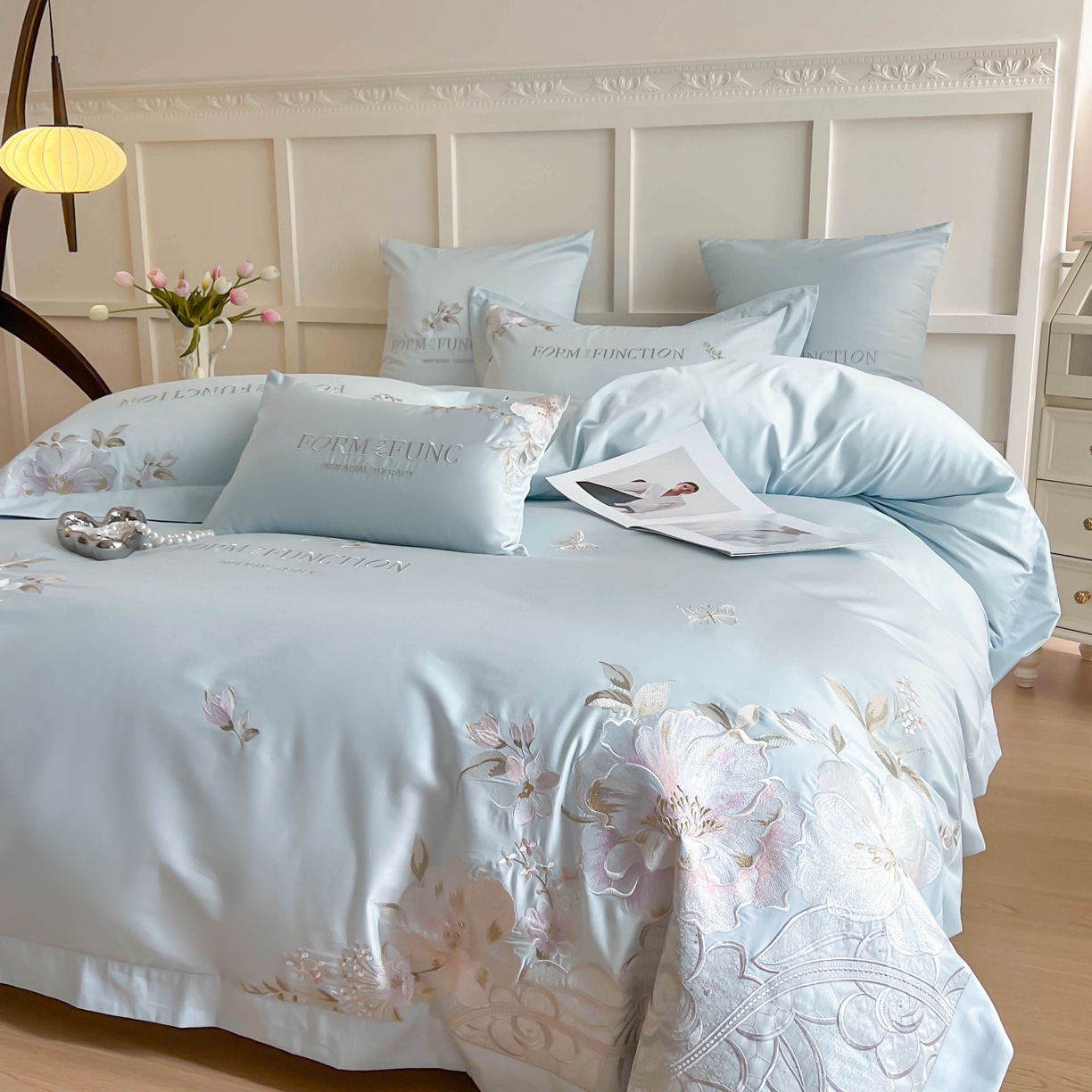 91家纺网 家纺一手货源 找家纺 （总）库里梦家纺 2025新款100S长绒棉纯棉刺绣四件套-春不晚花