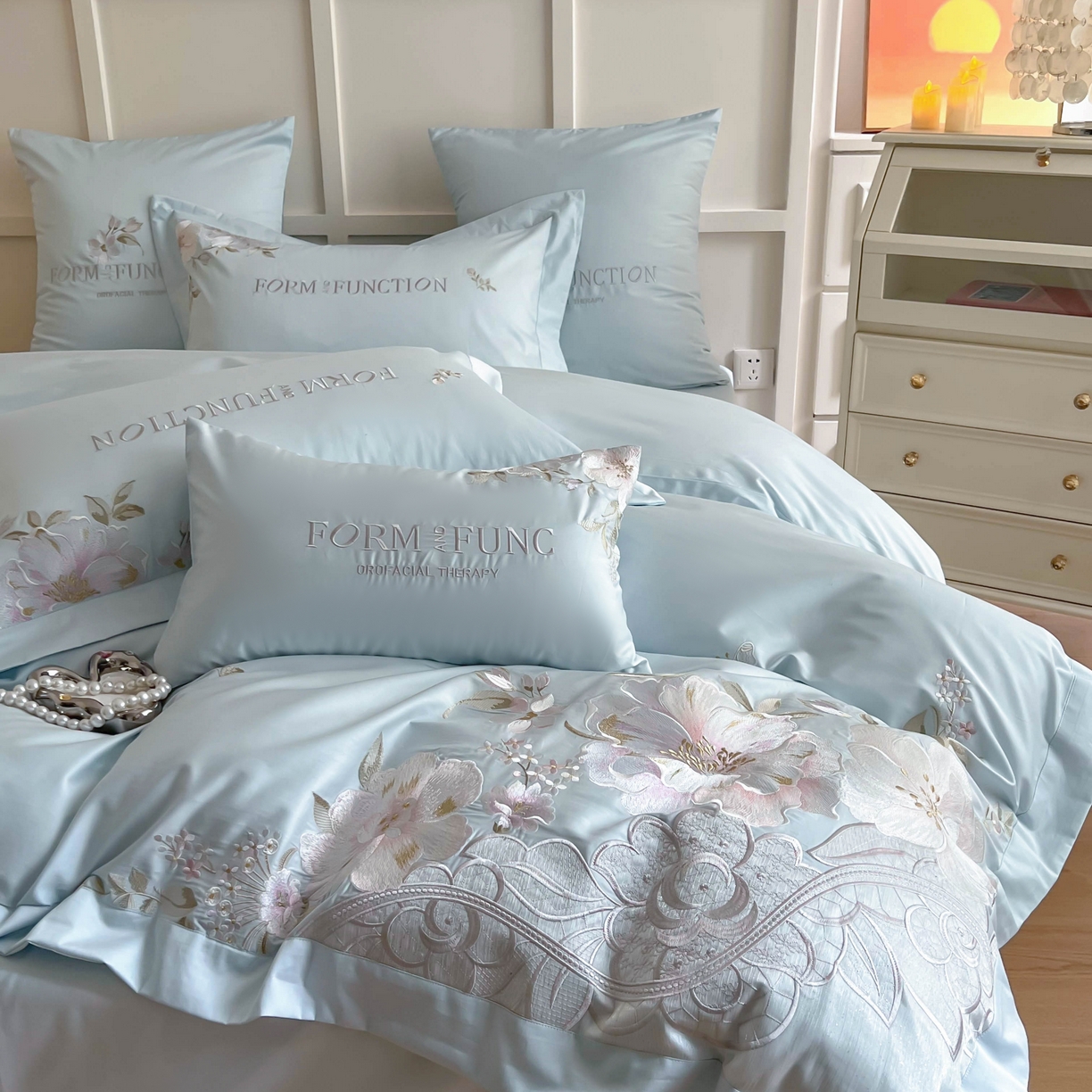 91家纺网 家纺一手货源 找家纺 （总）库里梦家纺 2025新款100S长绒棉纯棉刺绣四件套-春不晚花