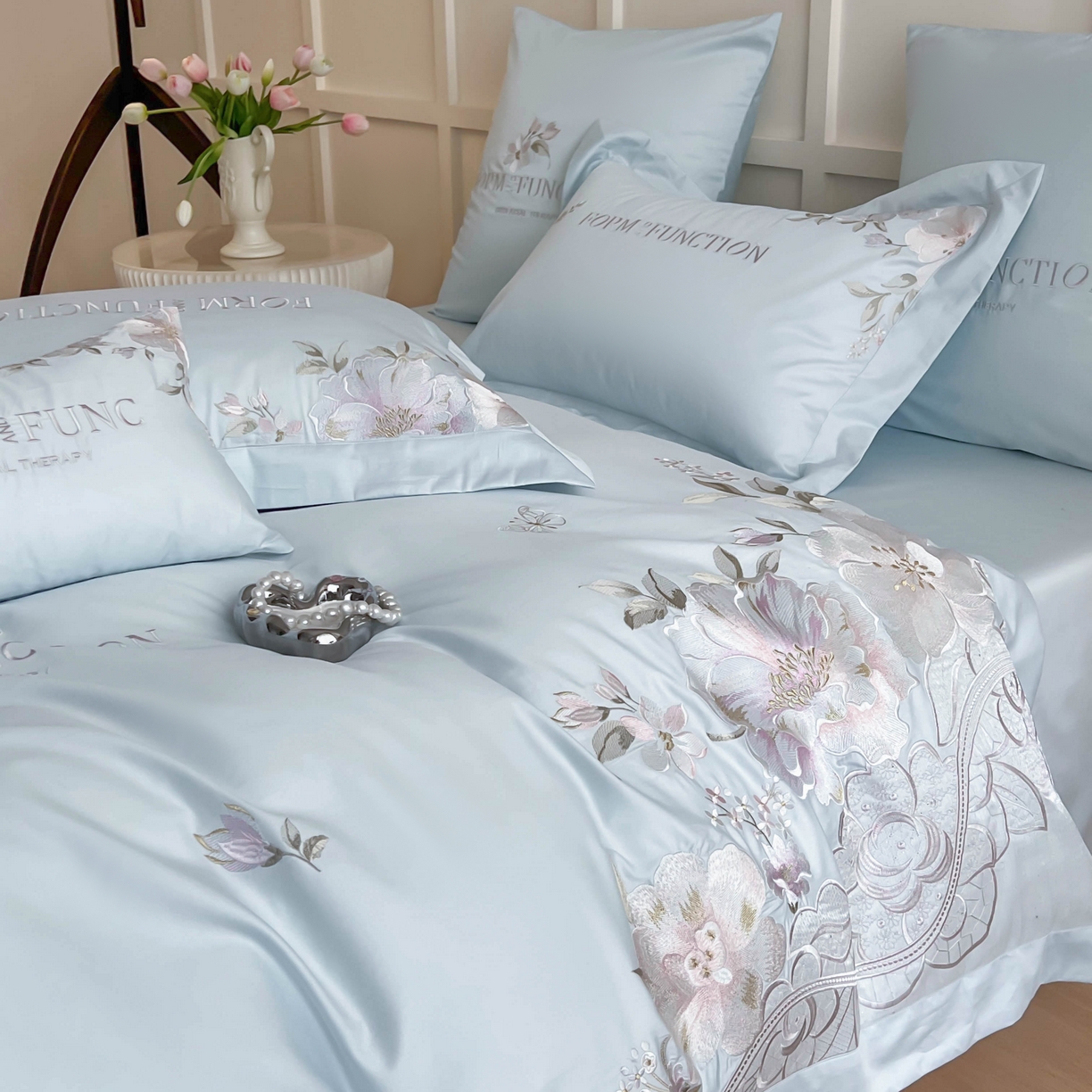 91家纺网 家纺一手货源 找家纺 （总）库里梦家纺 2025新款100S长绒棉纯棉刺绣四件套-春不晚花