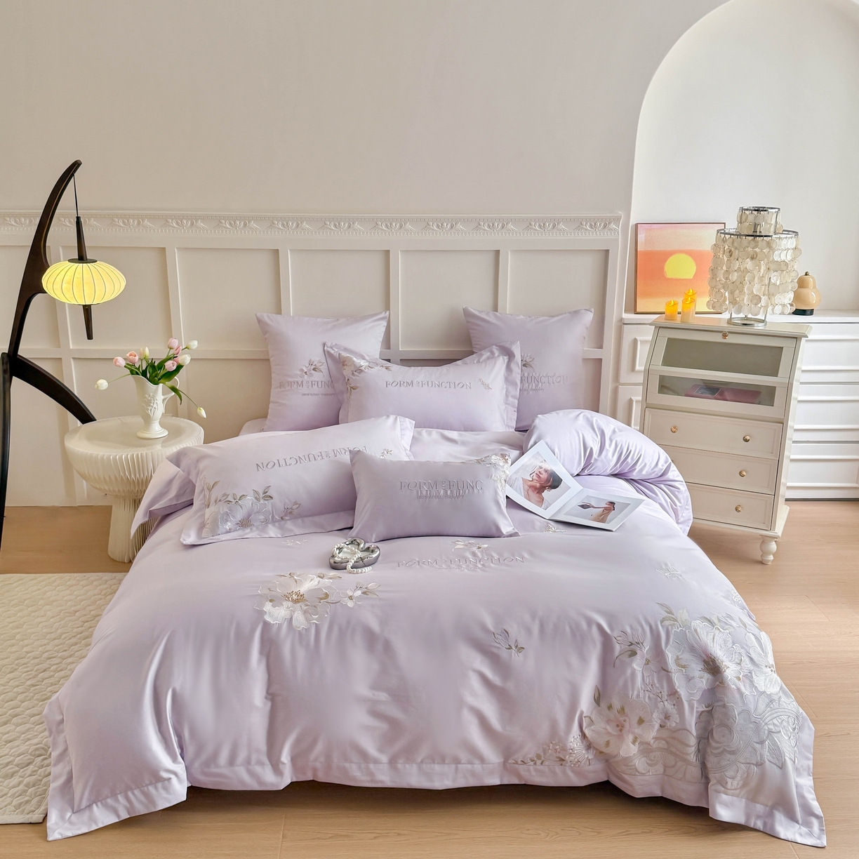 91家纺网 家纺一手货源 找家纺 库里梦家纺 2025新款100S长绒棉纯棉刺绣四件套-春不晚花 春不晚花-梦幻紫