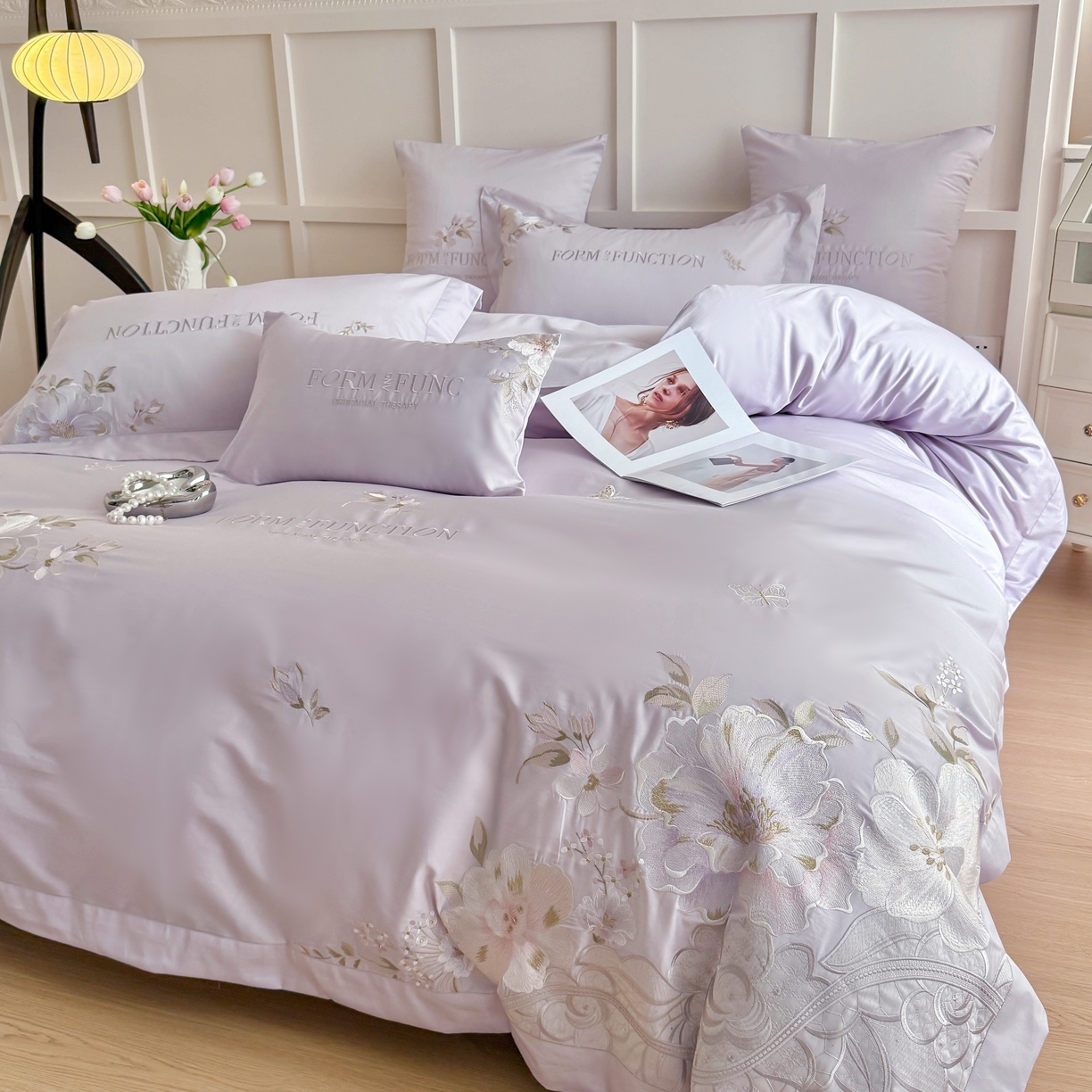 91家纺网 家纺一手货源 找家纺 库里梦家纺 2025新款100S长绒棉纯棉刺绣四件套-春不晚花 春不晚花-梦幻紫