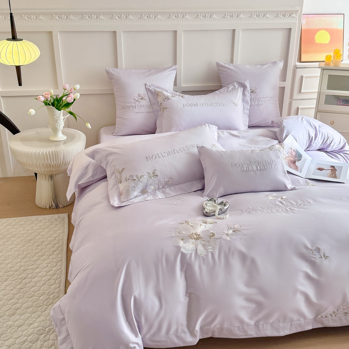 91家纺网 家纺一手货源 找家纺 库里梦家纺 2025新款100S长绒棉纯棉刺绣四件套-春不晚花 春不晚花-梦幻紫