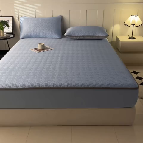 91家纺网 家纺一手货源 找家纺 欧邦 2025新款雅阁系列提花冰豆豆床笠款夏被四件套 雅格-苍兰