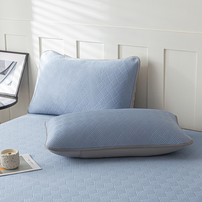 91家纺网 家纺一手货源 找家纺 欧邦 2025新款雅阁系列提花冰豆豆床笠款夏被四件套 雅格-苍兰