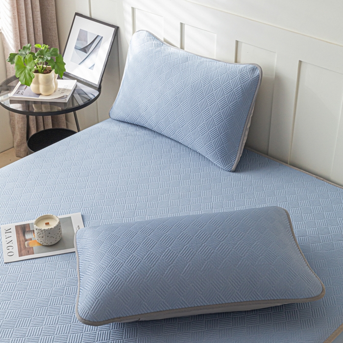 91家纺网 家纺一手货源 找家纺 欧邦 2025新款雅阁系列提花冰豆豆床笠款夏被四件套 雅格-苍兰