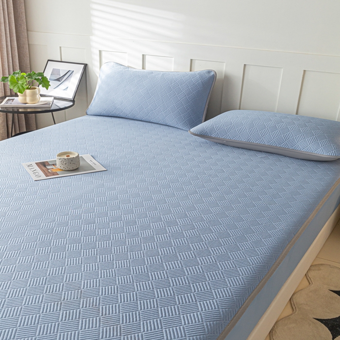 91家纺网 家纺一手货源 找家纺 欧邦 2025新款雅阁系列提花冰豆豆床笠款夏被四件套 雅格-苍兰