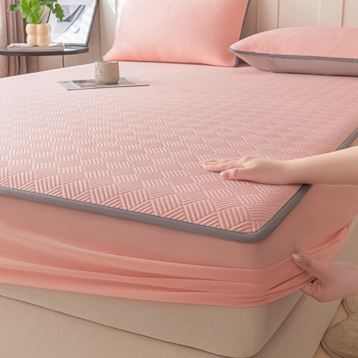 91家纺网 家纺一手货源 找家纺 欧邦 2025新款雅阁系列提花冰豆豆床笠款夏被四件套 雅格-粉色