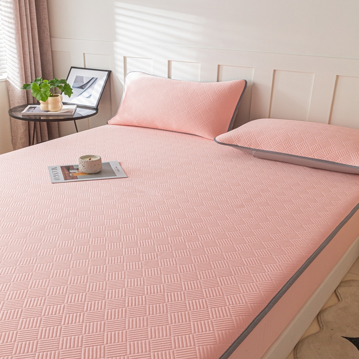 91家纺网 家纺一手货源 找家纺 欧邦 2025新款雅阁系列提花冰豆豆床笠款夏被四件套 雅格-粉色