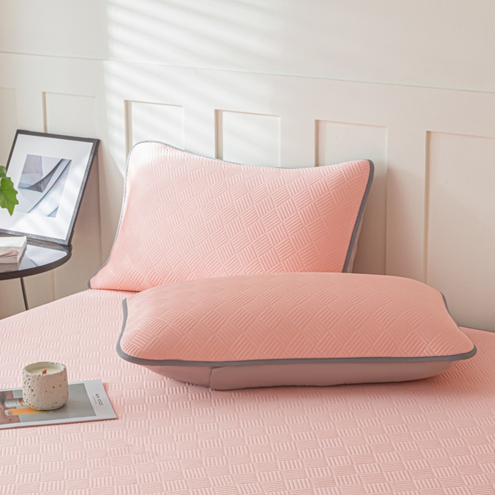 91家纺网 家纺一手货源 找家纺 欧邦 2025新款雅阁系列提花冰豆豆床笠款夏被四件套 雅格-粉色