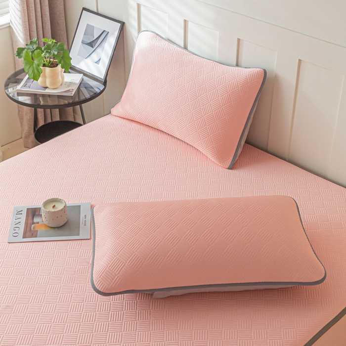 91家纺网 家纺一手货源 找家纺 欧邦 2025新款雅阁系列提花冰豆豆床笠款夏被四件套 雅格-粉色