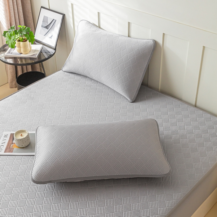 91家纺网 家纺一手货源 找家纺 欧邦 2025新款雅阁系列提花冰豆豆床笠款夏被四件套 雅格-灰色