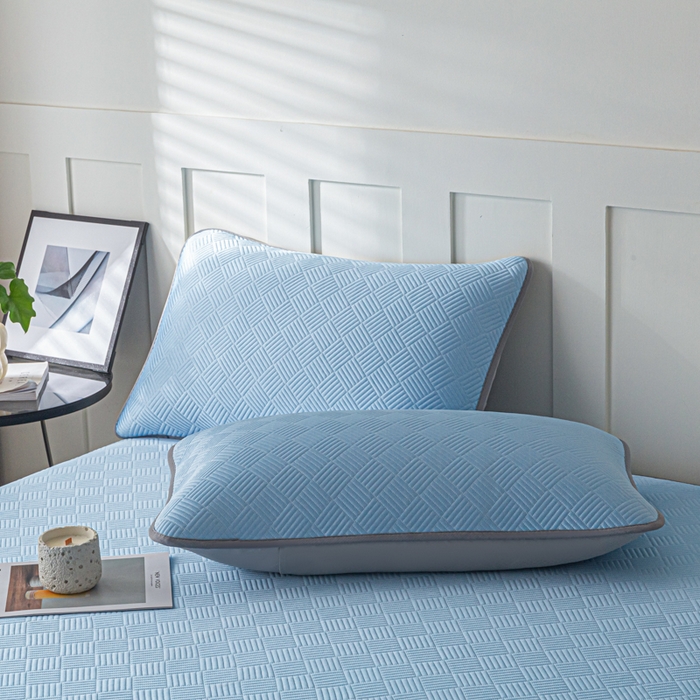 91家纺网 家纺一手货源 找家纺 欧邦 2025新款雅阁系列提花冰豆豆床笠款夏被四件套 雅格-雀蓝