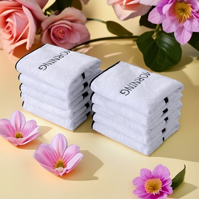 彩虹毛巾 2025新款电商赠品早安珊瑚绒毛巾浴巾两件套方巾毛巾浴巾套装加厚吸水浴巾直播福利 早安白色毛巾10条装【俯拍】 组合套装