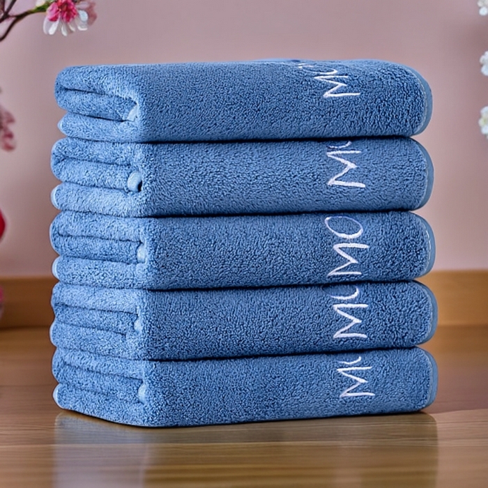 彩虹毛巾 2025新款电商赠品早安珊瑚绒毛巾浴巾两件套方巾毛巾浴巾套装加厚吸水浴巾直播福利 早安蓝色毛巾5条装 组合套装