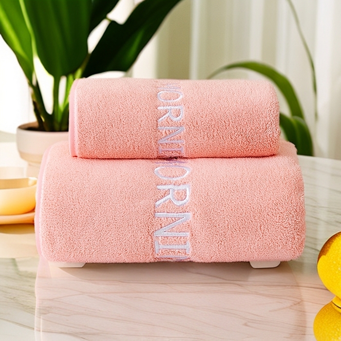 91家纺网 家纺一手货源 找家纺 彩虹毛巾 2025新款电商赠品早安珊瑚绒毛巾浴巾两件套方巾毛巾浴巾套装加厚吸水浴巾直播福利 早安粉色套装 组合套装