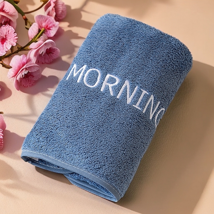 彩虹毛巾 2025新款电商赠品早安珊瑚绒毛巾浴巾两件套方巾毛巾浴巾套装加厚吸水浴巾直播福利 早安蓝色毛巾1条装 组合套装