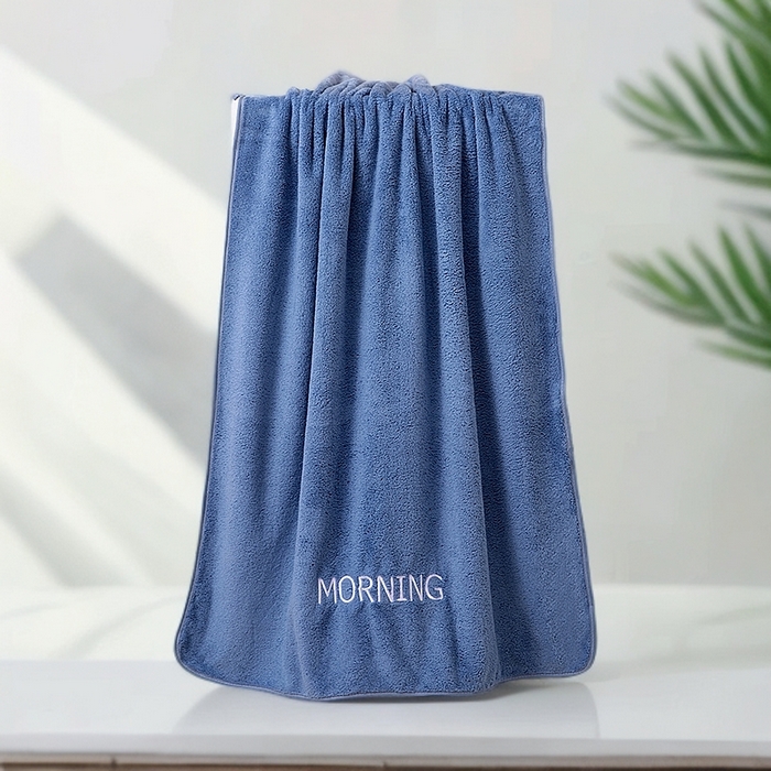 91家纺网 家纺一手货源 找家纺 彩虹毛巾 2025新款电商赠品早安珊瑚绒毛巾浴巾两件套方巾毛巾浴巾套装加厚吸水浴巾直播福利 早安蓝色浴巾1条装 组合套装