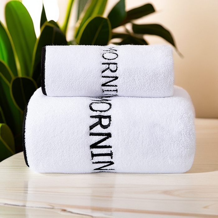 91家纺网 家纺一手货源 找家纺 彩虹毛巾 2025新款电商赠品早安珊瑚绒毛巾浴巾两件套方巾毛巾浴巾套装加厚吸水浴巾直播福利 早安白色套装 组合套装