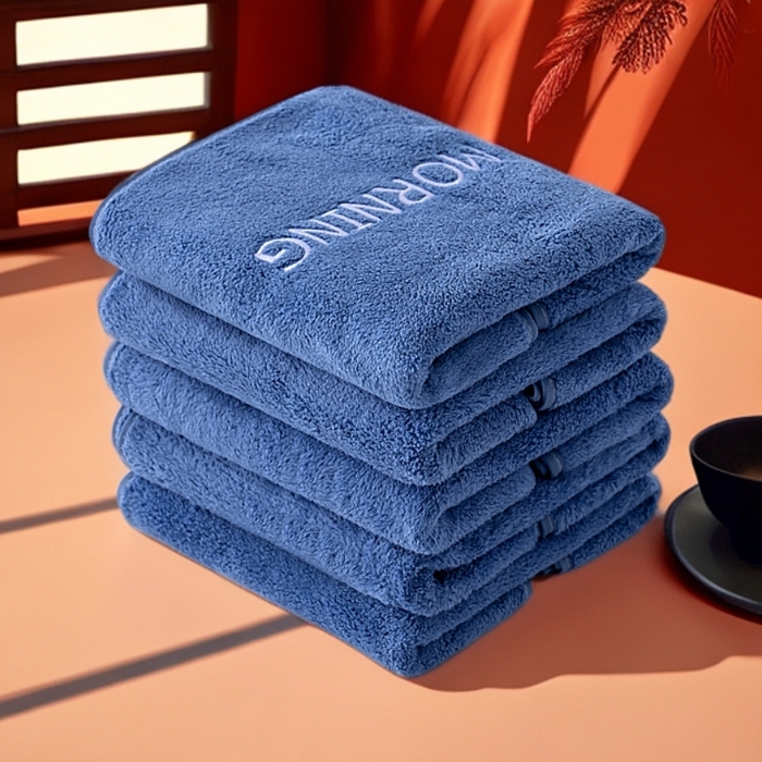 彩虹毛巾 2025新款电商赠品早安珊瑚绒毛巾浴巾两件套方巾毛巾浴巾套装加厚吸水浴巾直播福利 早安蓝色毛巾5条装【俯拍】 组合套装