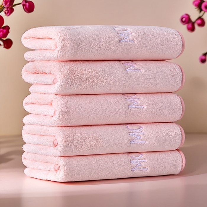 彩虹毛巾 2025新款电商赠品早安珊瑚绒毛巾浴巾两件套方巾毛巾浴巾套装加厚吸水浴巾直播福利 早安粉色毛巾5条装 组合套装