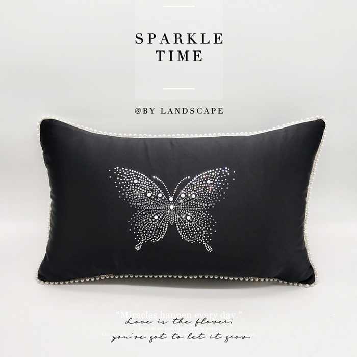 91家纺网 家纺一手货源 找家纺 （总）澜屿 新款珍珠蝶影珍珠烫钻轻奢高端抱枕配饰枕套枕芯