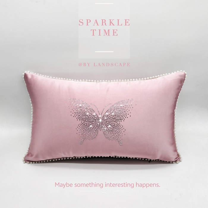 91家纺网 家纺一手货源 找家纺 （总）澜屿 新款珍珠蝶影珍珠烫钻轻奢高端抱枕配饰枕套枕芯