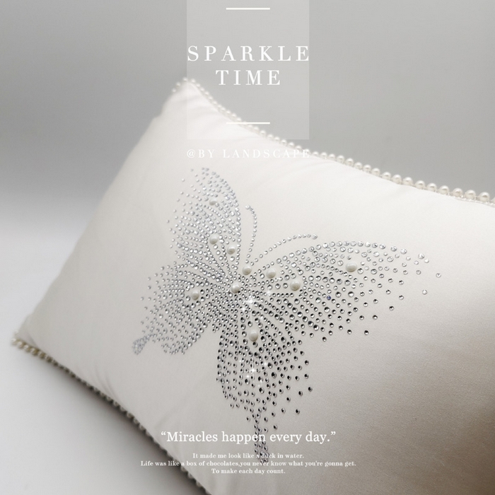 91家纺网 家纺一手货源 找家纺 （总）澜屿 新款珍珠蝶影珍珠烫钻轻奢高端抱枕配饰枕套枕芯