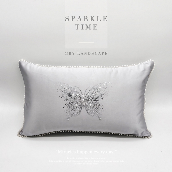 91家纺网 家纺一手货源 找家纺 （总）澜屿 新款珍珠蝶影珍珠烫钻轻奢高端抱枕配饰枕套枕芯