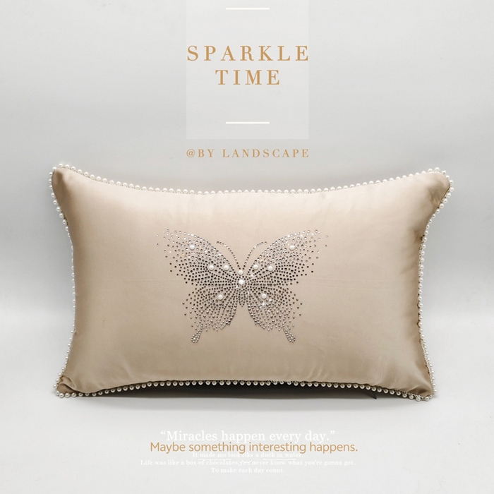 91家纺网 家纺一手货源 找家纺 （总）澜屿 新款珍珠蝶影珍珠烫钻轻奢高端抱枕配饰枕套枕芯