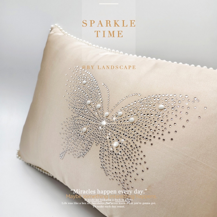91家纺网 家纺一手货源 找家纺 澜屿 新款珍珠蝶影珍珠烫钻轻奢高端抱枕配饰枕套枕芯 珍珠蝶影-香槟