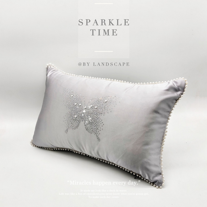 91家纺网 家纺一手货源 找家纺 澜屿 新款珍珠蝶影珍珠烫钻轻奢高端抱枕配饰枕套枕芯 珍珠蝶影-银灰