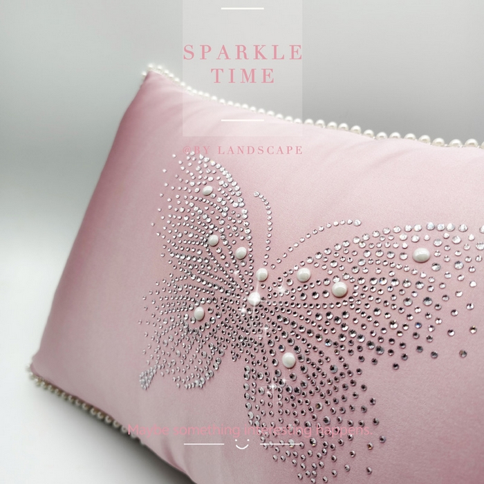 91家纺网 家纺一手货源 找家纺 澜屿 新款珍珠蝶影珍珠烫钻轻奢高端抱枕配饰枕套枕芯 珍珠蝶影-粉色
