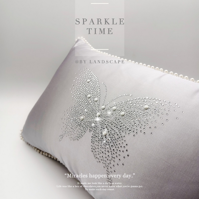 91家纺网 家纺一手货源 找家纺 澜屿 新款珍珠蝶影珍珠烫钻轻奢高端抱枕配饰枕套枕芯 珍珠蝶影-银灰