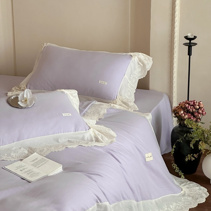 91家纺网 家纺一手货源 找家纺 （总）小春日和 2025新款法式纯棉双层纱A类公主风四件套儿童婴幼儿被套纯色床单1.8床笠加大床单