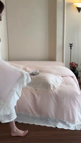 91家纺网 家纺一手货源 找家纺 （总）小春日和 2025新款法式纯棉双层纱A类公主风四件套儿童婴幼儿被套纯色床单1.8床笠加大床单