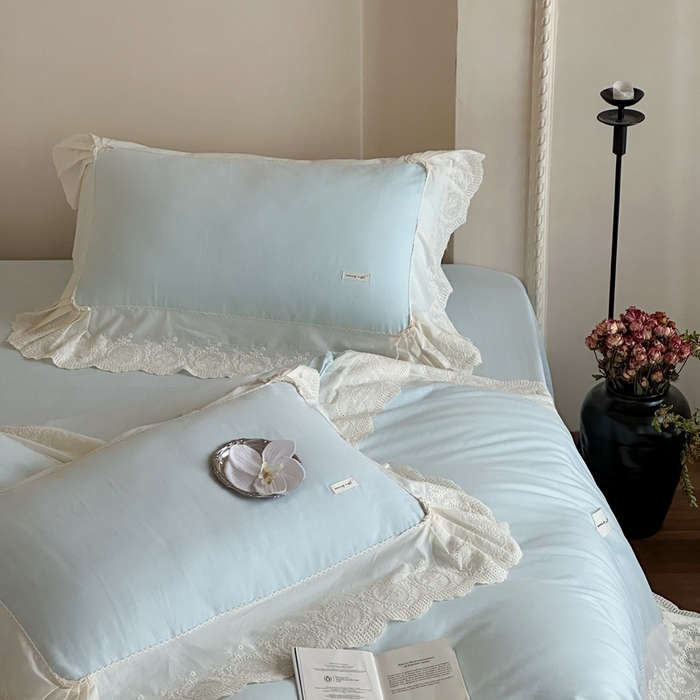 91家纺网 家纺一手货源 找家纺 （总）小春日和 2025新款法式纯棉双层纱A类公主风四件套儿童婴幼儿被套纯色床单1.8床笠加大床单