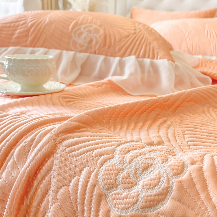 91家纺网 家纺一手货源 找家纺 网红馆（ck家纺） 2025新款床盖款豆豆席凉席席子-花叶海 花叶海-橘色