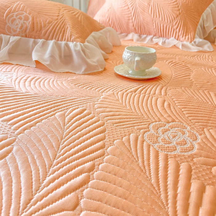 91家纺网 家纺一手货源 找家纺 网红馆（ck家纺） 2025新款床盖款豆豆席凉席席子-花叶海 花叶海-橘色