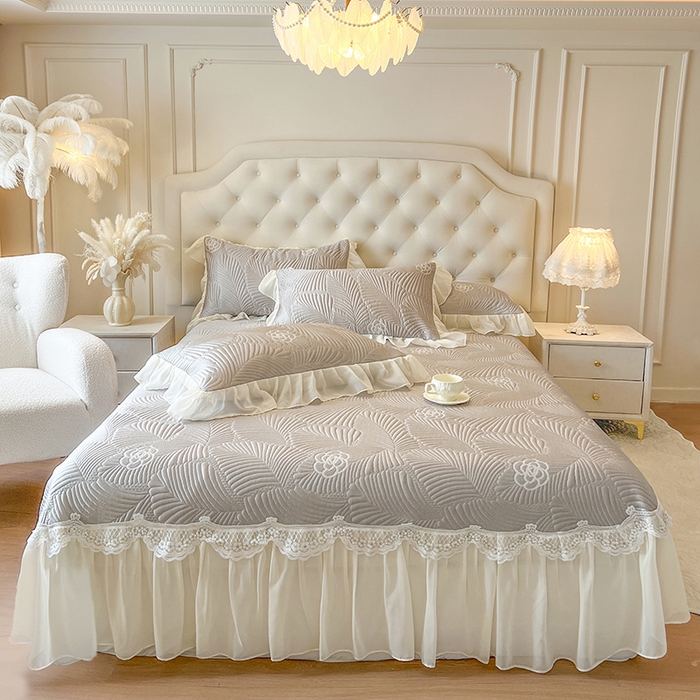 91家纺网 家纺一手货源 找家纺 网红馆（ck家纺） 2025新款床盖款豆豆席凉席席子-花叶海 花叶海-灰色