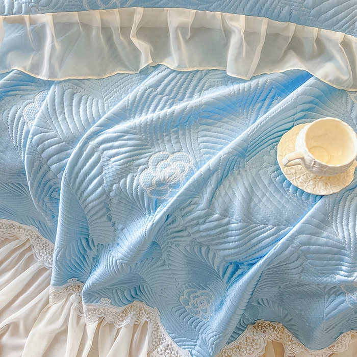 91家纺网 家纺一手货源 找家纺 网红馆（ck家纺） 2025新款床盖款豆豆席凉席席子-花叶海 花叶海-蓝色