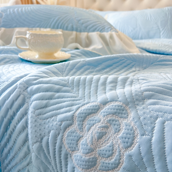 91家纺网 家纺一手货源 找家纺 网红馆（ck家纺） 2025新款床盖款豆豆席凉席席子-花叶海 花叶海-蓝色