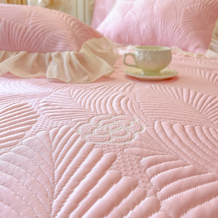 91家纺网 家纺一手货源 找家纺 网红馆（ck家纺） 2025新款床盖款豆豆席凉席席子-花叶海 花叶海-粉色