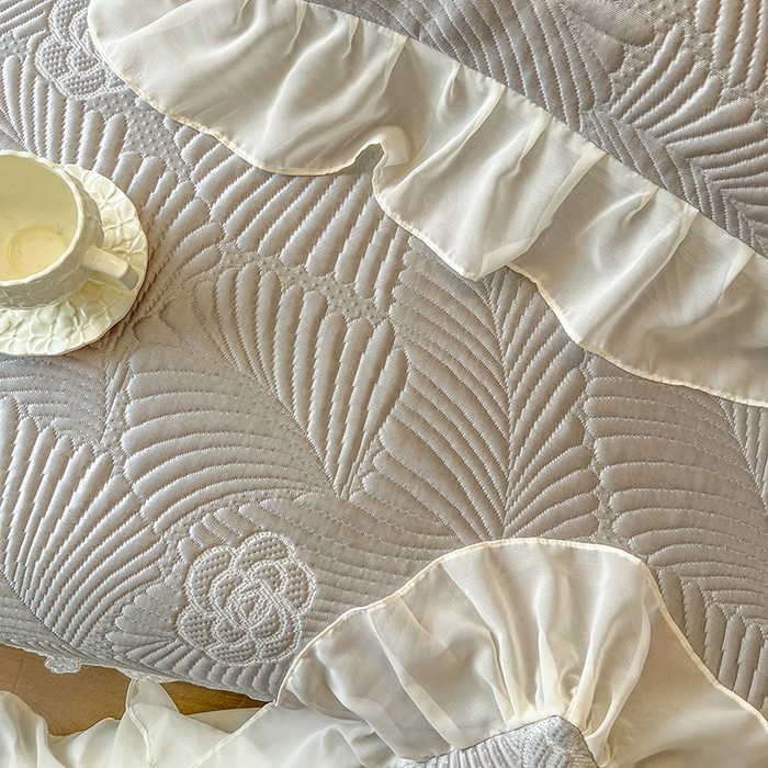 91家纺网 家纺一手货源 找家纺 网红馆（ck家纺） 2025新款床盖款豆豆席凉席席子-花叶海 花叶海-灰色