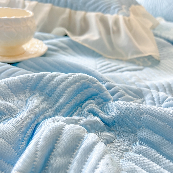 91家纺网 家纺一手货源 找家纺 网红馆（ck家纺） 2025新款床盖款豆豆席凉席席子-花叶海 花叶海-蓝色