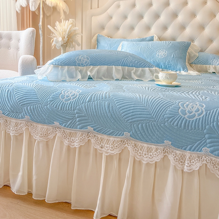 91家纺网 家纺一手货源 找家纺 网红馆（ck家纺） 2025新款床盖款豆豆席凉席席子-花叶海 花叶海-蓝色