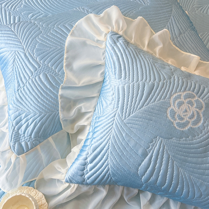 91家纺网 家纺一手货源 找家纺 网红馆（ck家纺） 2025新款床盖款豆豆席凉席席子-花叶海 花叶海-蓝色