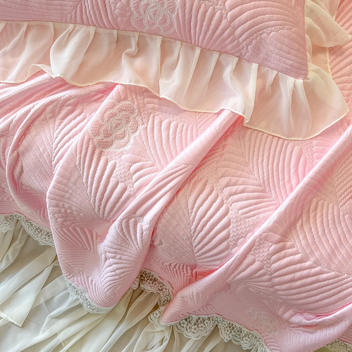 91家纺网 家纺一手货源 找家纺 网红馆（ck家纺） 2025新款床盖款豆豆席凉席席子-花叶海 花叶海-粉色