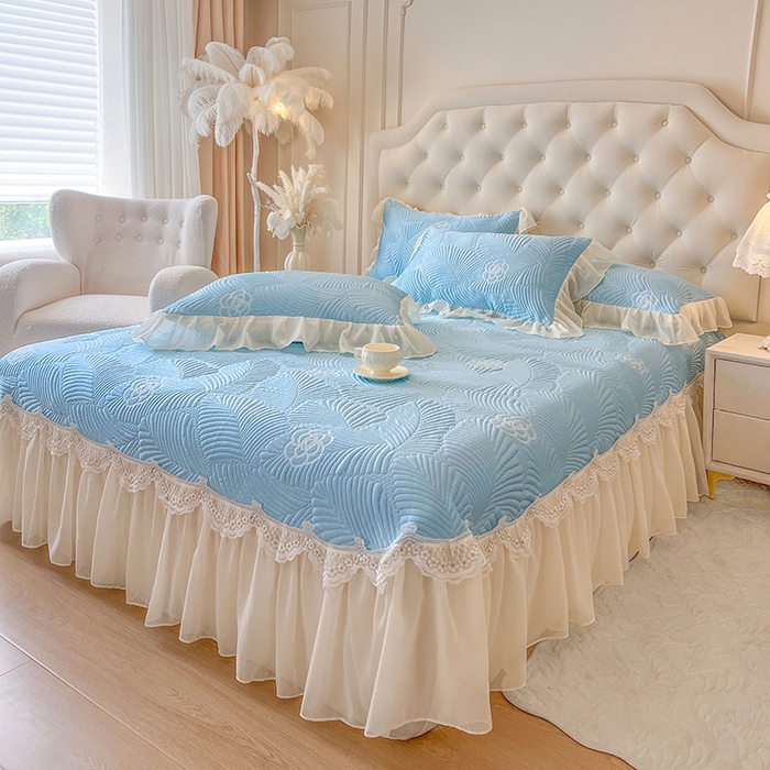 91家纺网 家纺一手货源 找家纺 网红馆（ck家纺） 2025新款床盖款豆豆席凉席席子-花叶海 花叶海-蓝色