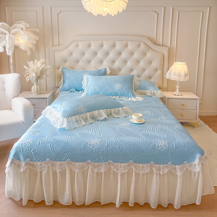 91家纺网 家纺一手货源 找家纺 网红馆（ck家纺） 2025新款床盖款豆豆席凉席席子-花叶海 花叶海-蓝色